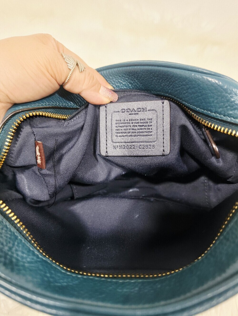 Coach Dempsey C2828 Blue Pebbled Leather Camera Crossbody Bag Gold Hardware. - Picture 10 of 17